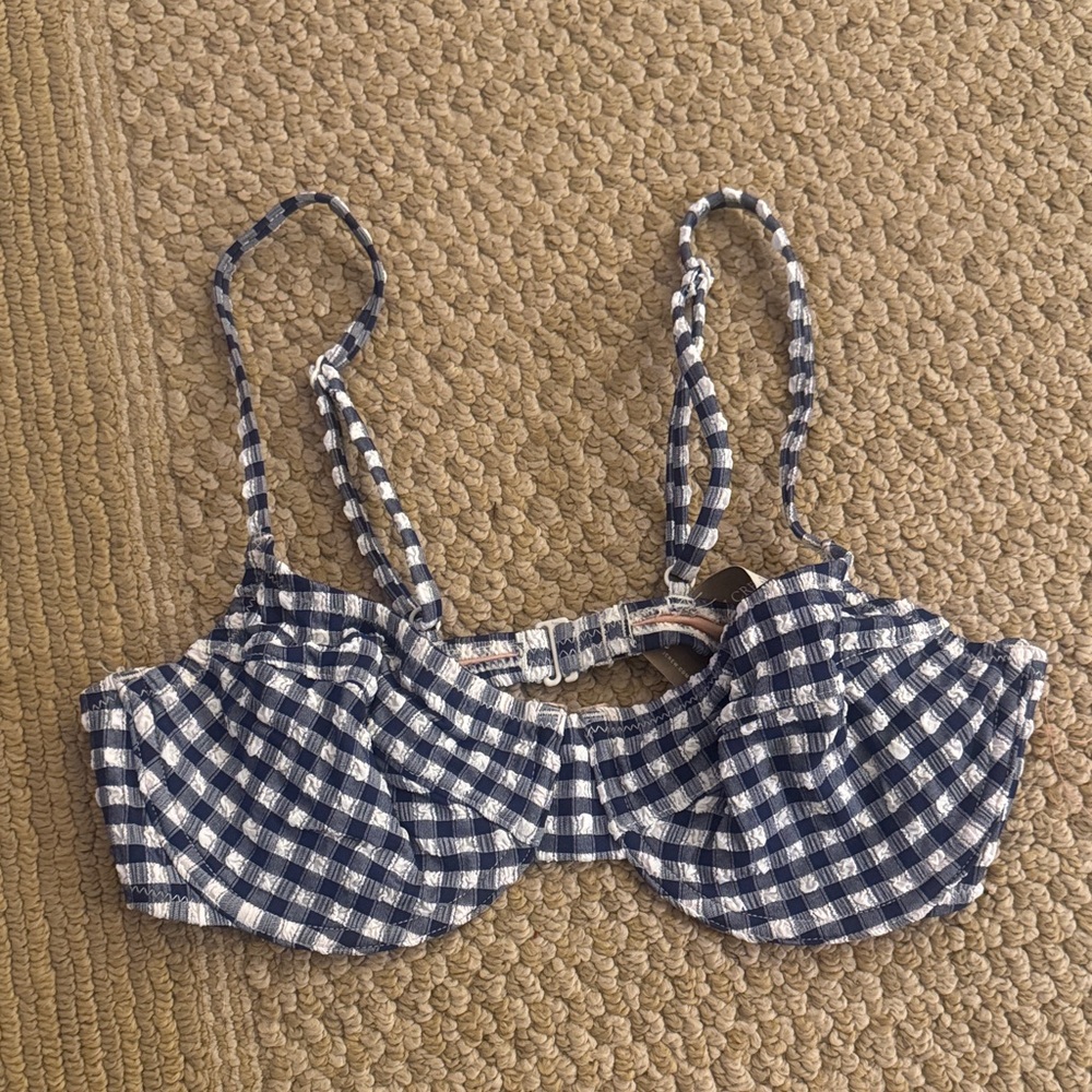 J. Crew Navy & White Gingham Bikini Top